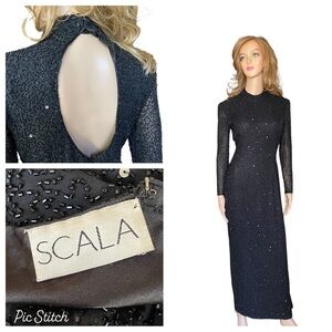 Scala Bodycon Dress Maxi-Halter Beading/Sequin Built-Bra
Silk Size (4-6 ?)